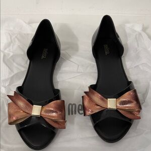 Melissa Black Seduction Flats with Metallic Copper Bow